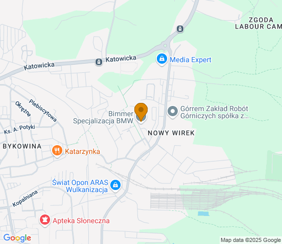 Mapa dojazdu do warsztatu samochodowego w miejscowości Ruda Śląska