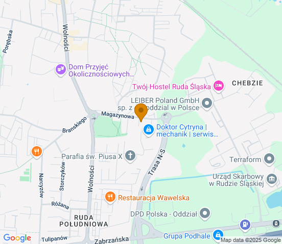 Mapa dojazdu do warsztatu samochodowego w miejscowości Ruda Śląska