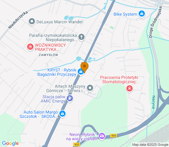 Mapa dojazdu do warsztatu samochodowego w miejscowości Rybnik