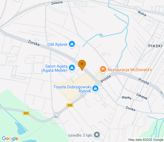 Mapa dojazdu do warsztatu samochodowego w miejscowości Rybnik