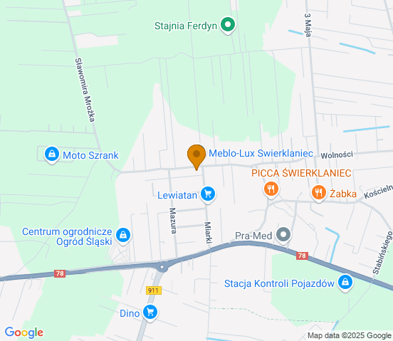 Mapa dojazdu do warsztatu samochodowego w miejscowości Świerklaniec