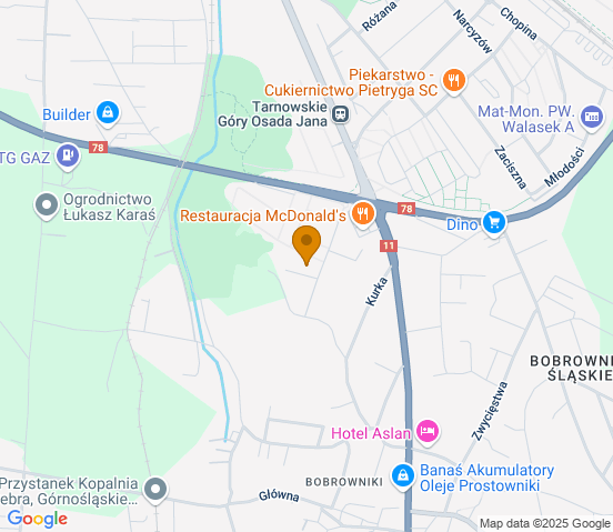 Mapa dojazdu do warsztatu samochodowego w miejscowości Tarnowskie Góry