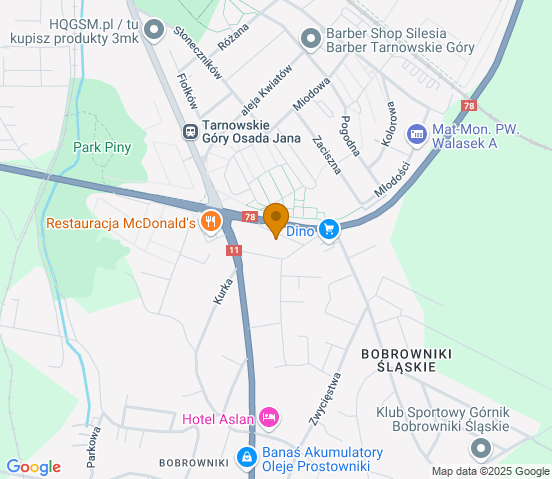 Mapa dojazdu do warsztatu samochodowego w miejscowości Tarnowskie Góry
