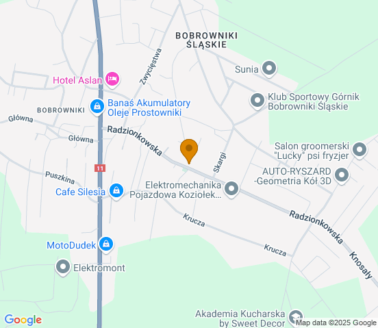 Mapa dojazdu do warsztatu samochodowego w miejscowości Tarnowskie Góry