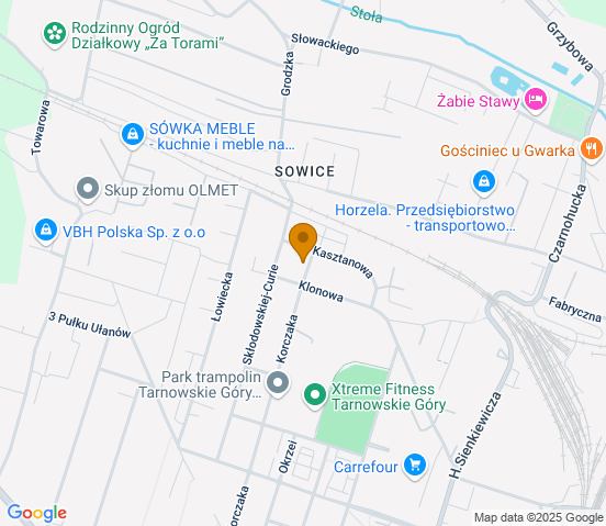 Mapa dojazdu do warsztatu samochodowego w miejscowości Tarnowskie Góry