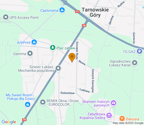 Mapa dojazdu do warsztatu samochodowego w miejscowości Tarnowskie Góry