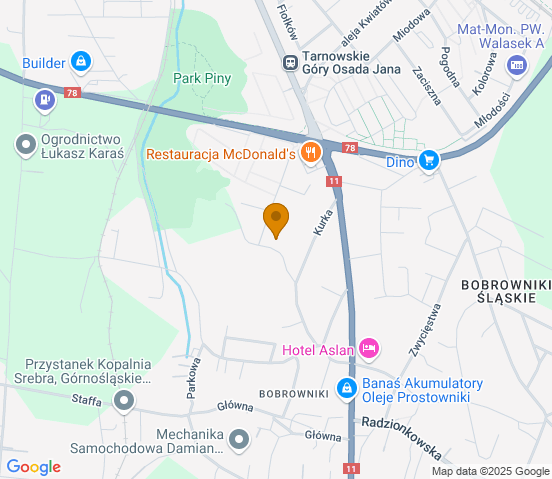 Mapa dojazdu do warsztatu samochodowego w miejscowości Tarnowskie Góry