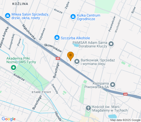 Mapa dojazdu do warsztatu samochodowego w miejscowości Tychy