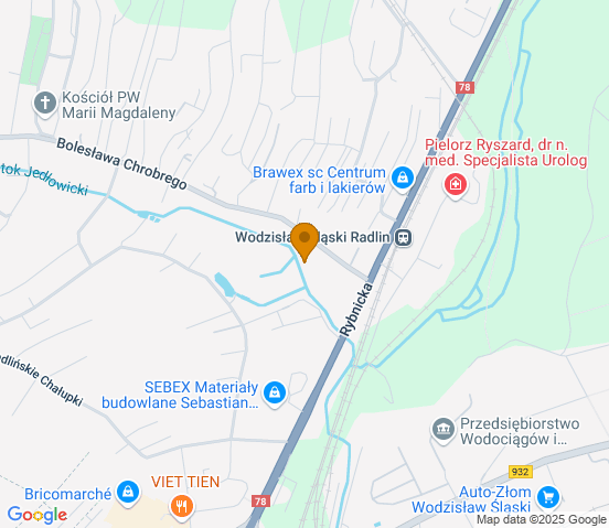 Mapa dojazdu do warsztatu samochodowego w miejscowości Wodzisław Śląski