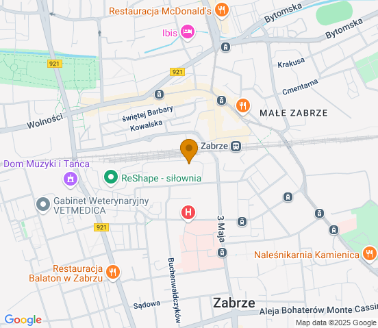 Mapa dojazdu do warsztatu samochodowego w miejscowości Zabrze