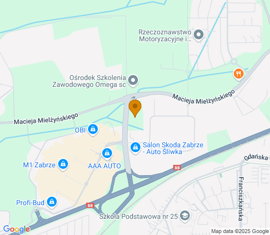 Mapa dojazdu do warsztatu samochodowego w miejscowości Zabrze