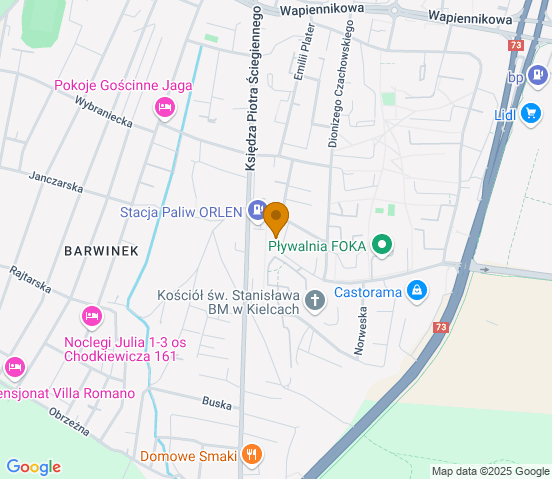 Mapa dojazdu do warsztatu samochodowego w miejscowości Kielce