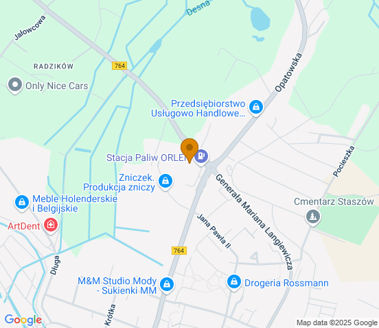 Mapa dojazdu do warsztatu samochodowego w miejscowości Staszów