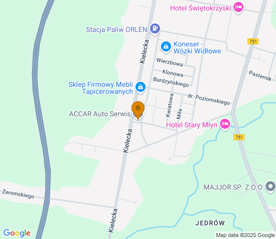 Mapa dojazdu do warsztatu samochodowego w miejscowości Suchedniów