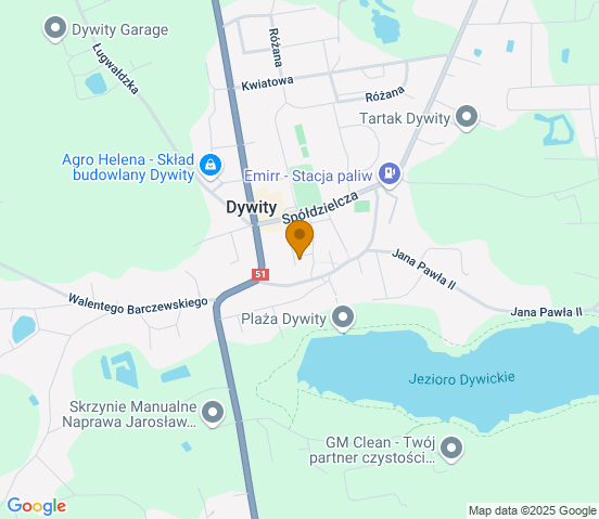 Mapa dojazdu do warsztatu samochodowego w miejscowości Dywity