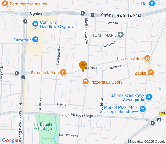 Mapa dojazdu do warsztatu samochodowego w miejscowości Elbląg