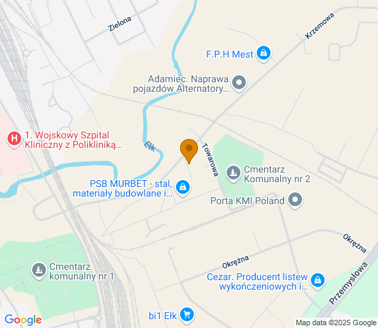 Mapa dojazdu do warsztatu samochodowego w miejscowości Ełk