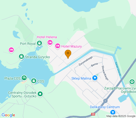 Mapa dojazdu do warsztatu samochodowego w miejscowości Giżycko