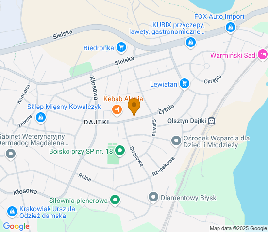 Mapa dojazdu do warsztatu samochodowego w miejscowości Olsztyn