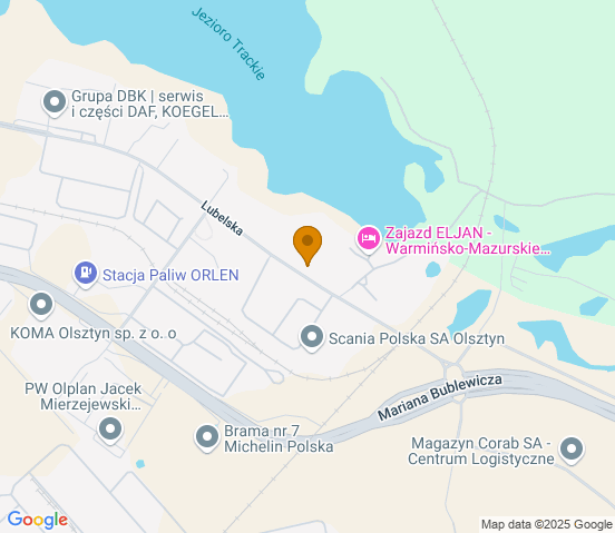 Mapa dojazdu do warsztatu samochodowego w miejscowości Olsztyn