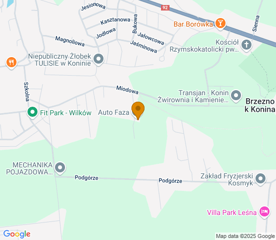 Mapa dojazdu do warsztatu samochodowego w miejscowości Brzeźno