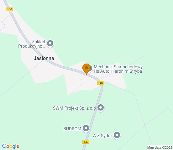 Mapa dojazdu do warsztatu samochodowego w miejscowości Jasionna