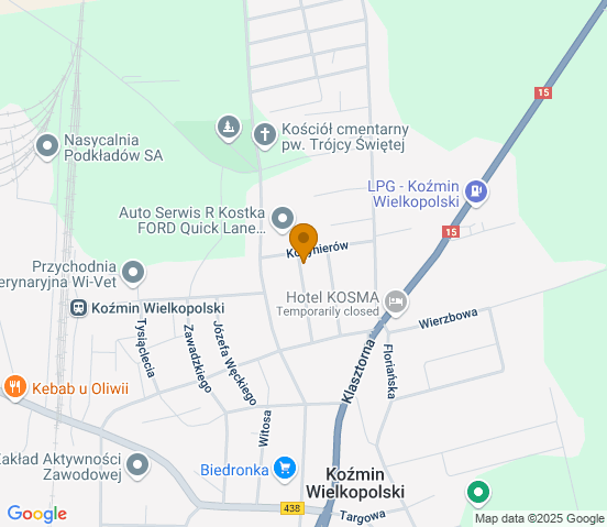 Mapa dojazdu do warsztatu samochodowego w miejscowości Koźmin Wielkopolski