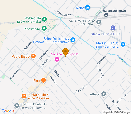 Mapa dojazdu do warsztatu samochodowego w miejscowości Plewiska