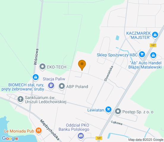 Mapa dojazdu do warsztatu samochodowego w miejscowości Pniewy