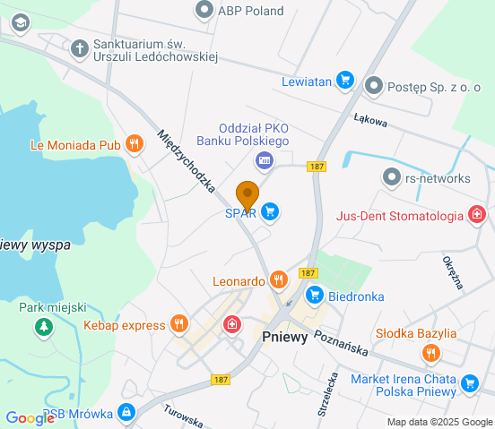 Mapa dojazdu do warsztatu samochodowego w miejscowości Pniewy