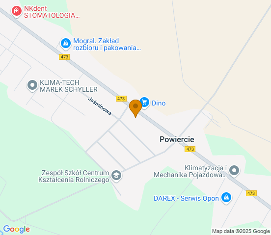 Mapa dojazdu do warsztatu samochodowego w miejscowości Powiercie