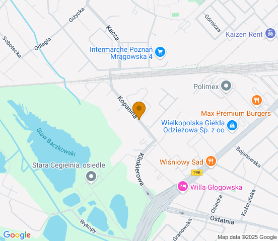 Mapa dojazdu do warsztatu samochodowego w miejscowości Poznań
