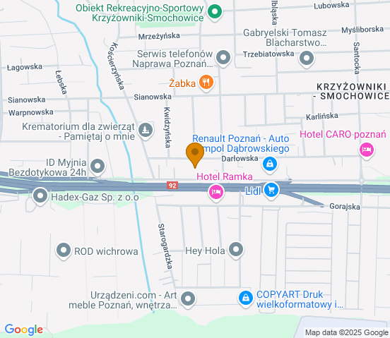 Mapa dojazdu do warsztatu samochodowego w miejscowości Poznań