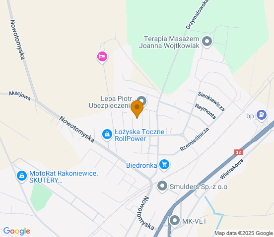 Mapa dojazdu do warsztatu samochodowego w miejscowości Rakoniewice