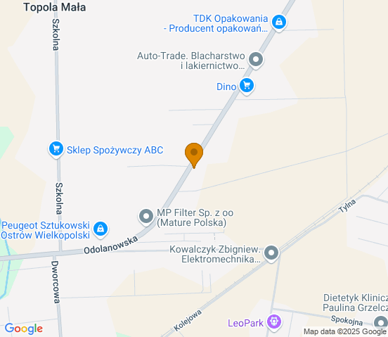 Mapa dojazdu do warsztatu samochodowego w miejscowości Topola Mała