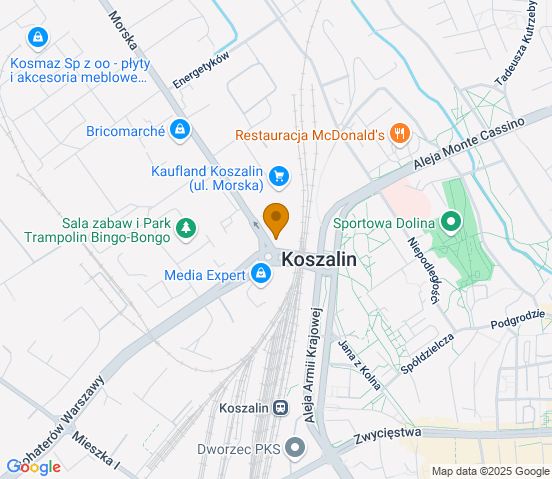 Mapa dojazdu do warsztatu samochodowego w miejscowości Koszalin