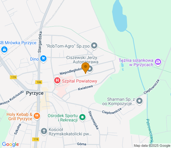 Mapa dojazdu do warsztatu samochodowego w miejscowości Pyrzyce