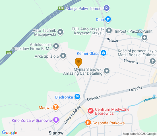 Mapa dojazdu do warsztatu samochodowego w miejscowości Sianów